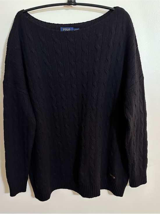 Polo Ralph Lauren Sweaters - Polo by Ralph Lauren Black Boat Neck Cable-Knit Sweater with Raglan Sleeves